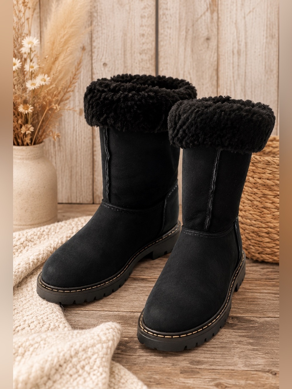 Sorel Suede Shearling Foldover Tall Black Boots Black Size 7M